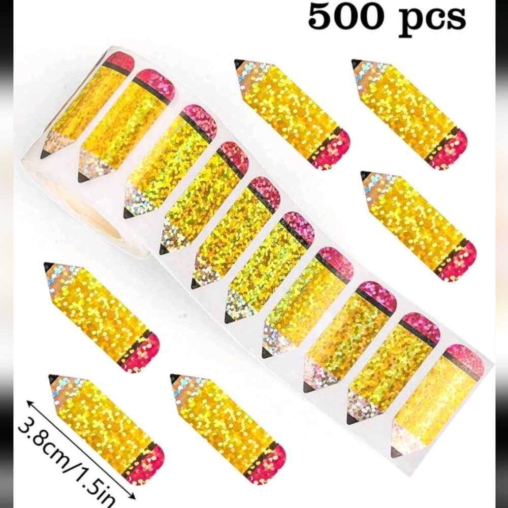 Pencil Stickers Holographic Roll Of 500